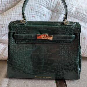 Dark Green Croc-Embossed Satchel